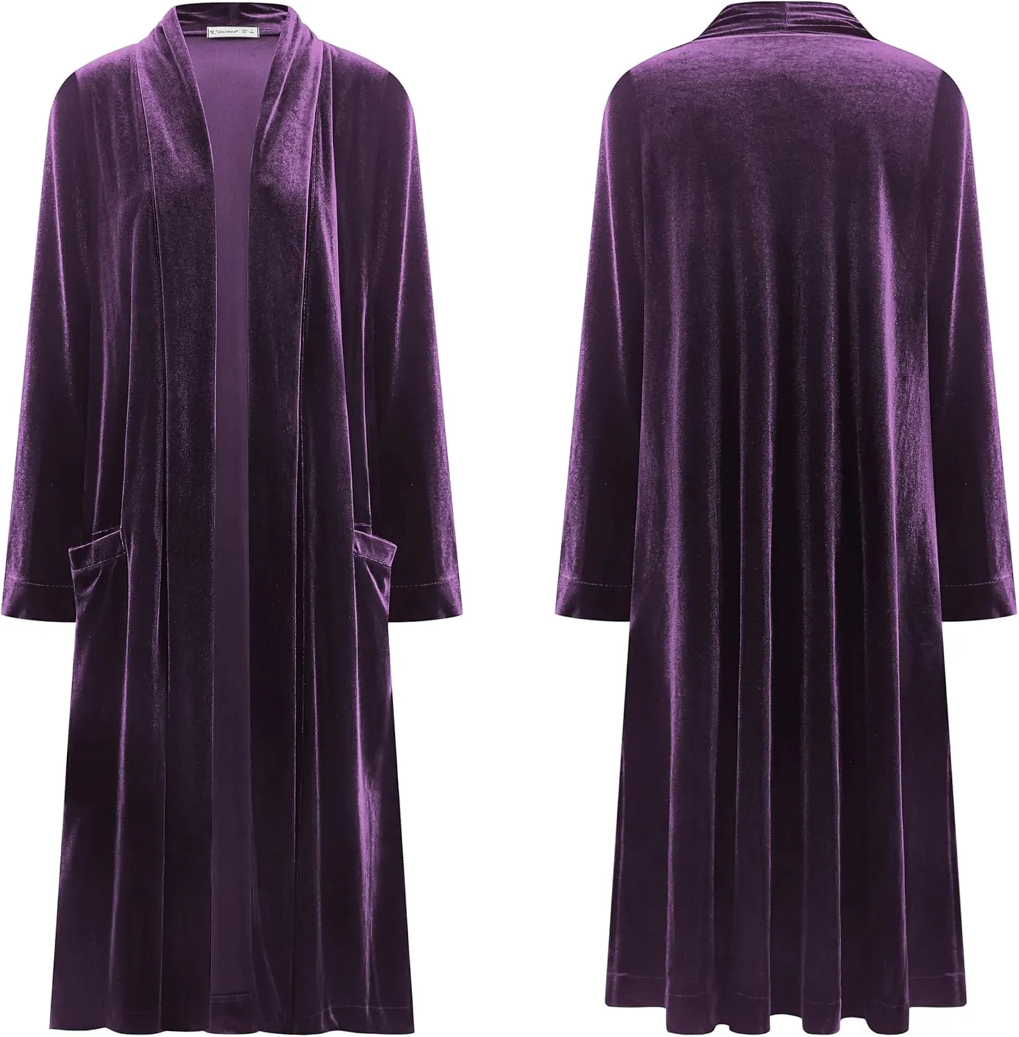 R.Vivimos Women's Long Cardigans Fall Velvet Long Sleeve Open Front Side Slit Loose Casual Jackets Duster Coat with Pockets