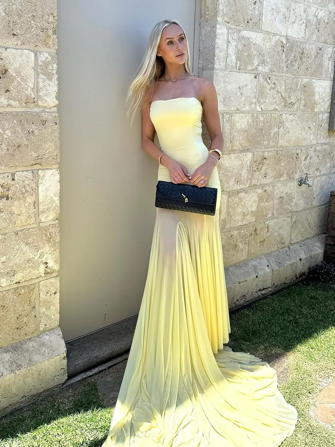 Strapless Long Mermaid Prom Dresses 2025 Patchwork See Through Pleated Ball Gowns LU141
