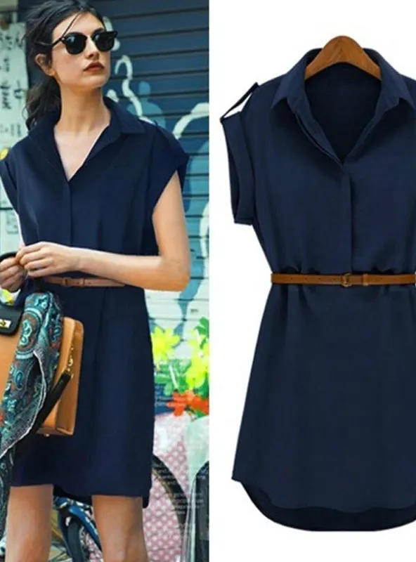 TastyHottie - Women Shirts Short Sleeve Blouse Female Dresses With Belt