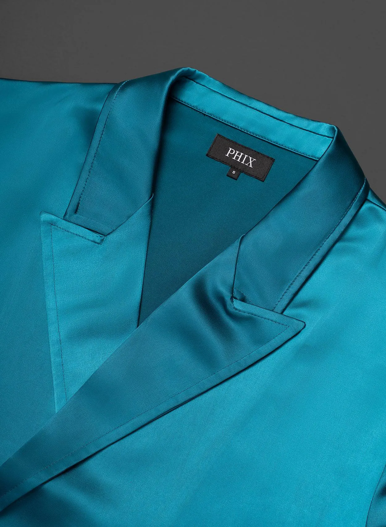 Teal Blue Double Breasted Silver Button Satin Shirt