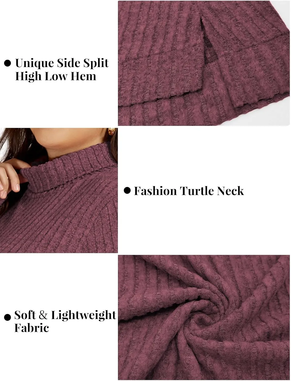 VISLILY Womens-Plus-Size-Tops Trendy Turtleneck Lightweight Sweaters Casual Long Sleeve Shirts Dressy Side Split Tunics 1X-5X