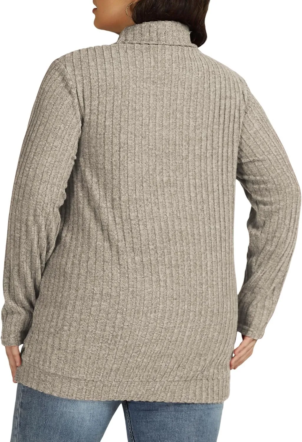 VISLILY Womens-Plus-Size-Tops Trendy Turtleneck Lightweight Sweaters Casual Long Sleeve Shirts Dressy Side Split Tunics 1X-5X