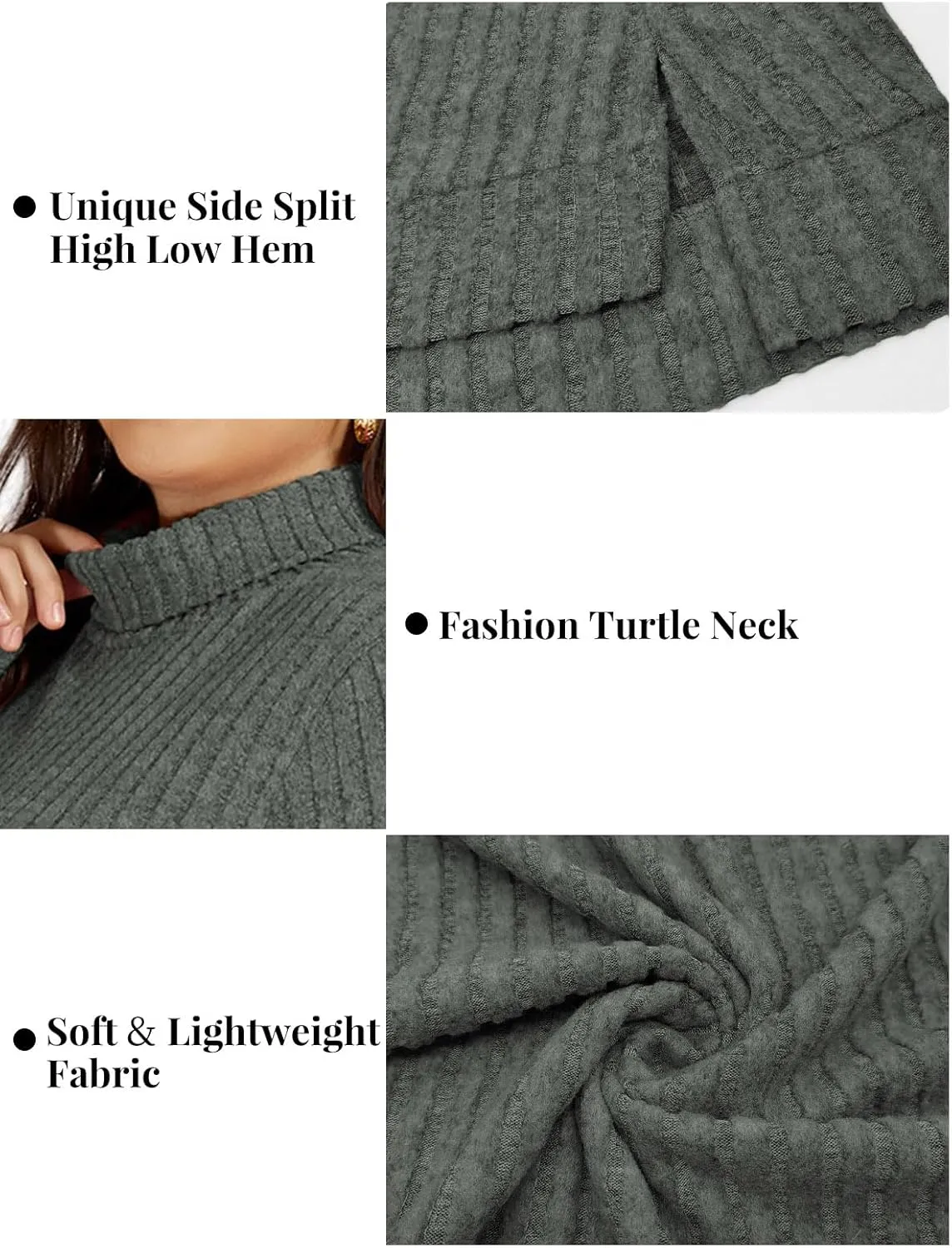 VISLILY Womens-Plus-Size-Tops Trendy Turtleneck Lightweight Sweaters Casual Long Sleeve Shirts Dressy Side Split Tunics 1X-5X