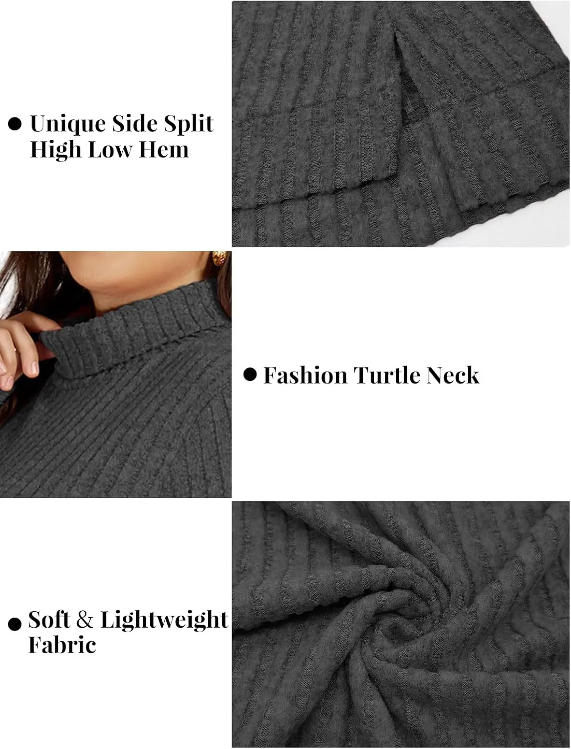 VISLILY Womens-Plus-Size-Tops Trendy Turtleneck Lightweight Sweaters Casual Long Sleeve Shirts Dressy Side Split Tunics 1X-5X