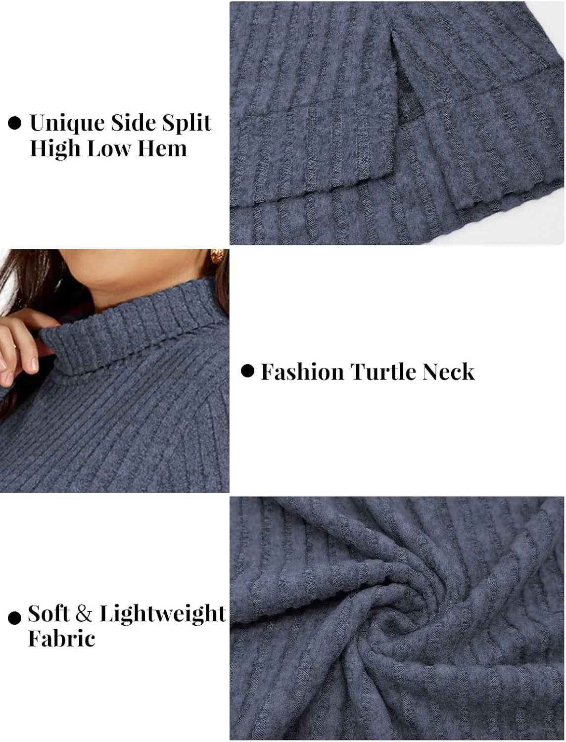 VISLILY Womens-Plus-Size-Tops Trendy Turtleneck Lightweight Sweaters Casual Long Sleeve Shirts Dressy Side Split Tunics 1X-5X