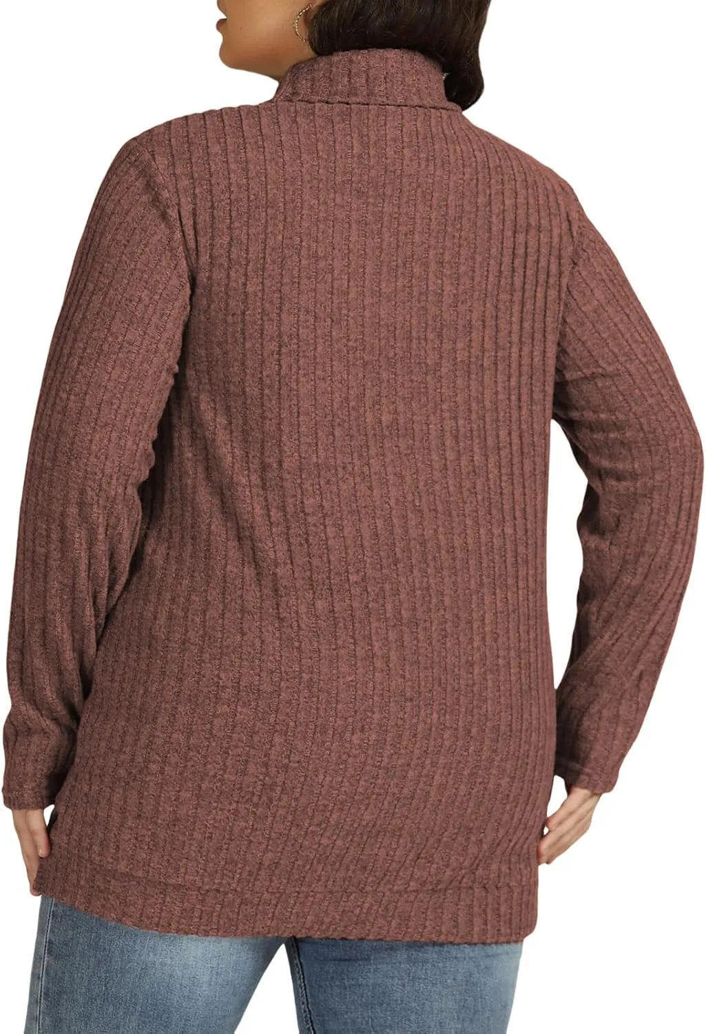 VISLILY Womens-Plus-Size-Tops Trendy Turtleneck Lightweight Sweaters Casual Long Sleeve Shirts Dressy Side Split Tunics 1X-5X
