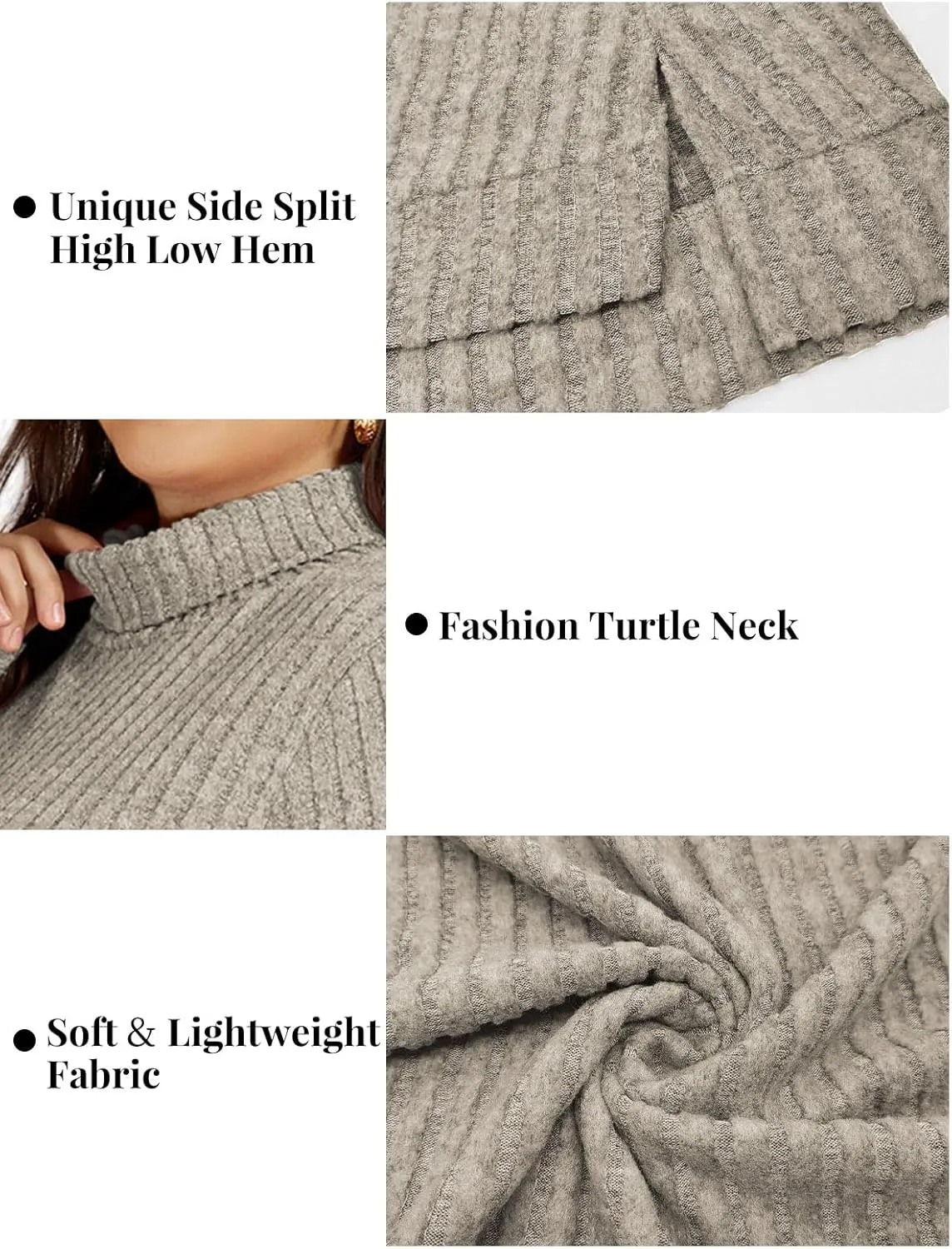 VISLILY Womens-Plus-Size-Tops Trendy Turtleneck Lightweight Sweaters Casual Long Sleeve Shirts Dressy Side Split Tunics 1X-5X