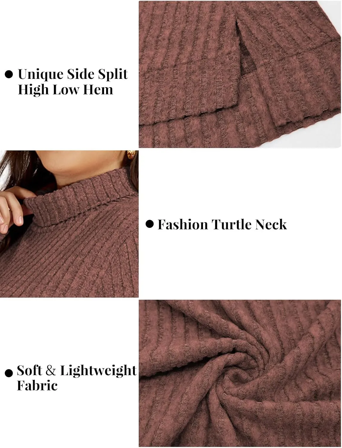VISLILY Womens-Plus-Size-Tops Trendy Turtleneck Lightweight Sweaters Casual Long Sleeve Shirts Dressy Side Split Tunics 1X-5X