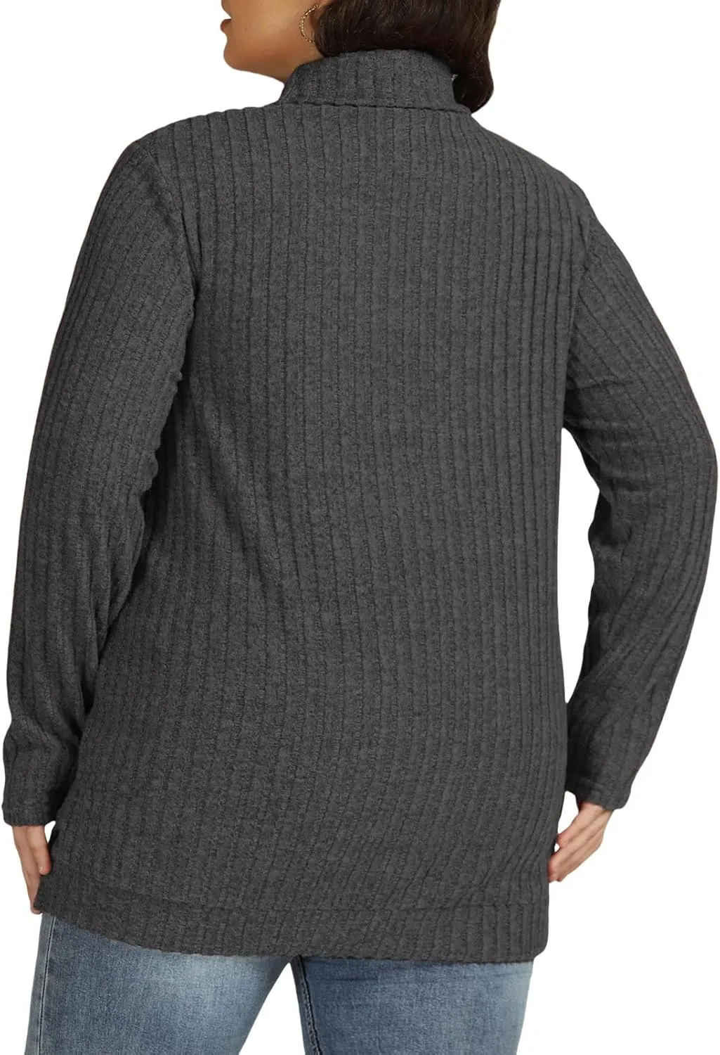 VISLILY Womens-Plus-Size-Tops Trendy Turtleneck Lightweight Sweaters Casual Long Sleeve Shirts Dressy Side Split Tunics 1X-5X