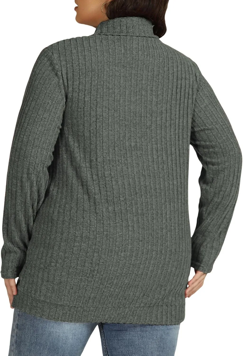 VISLILY Womens-Plus-Size-Tops Trendy Turtleneck Lightweight Sweaters Casual Long Sleeve Shirts Dressy Side Split Tunics 1X-5X