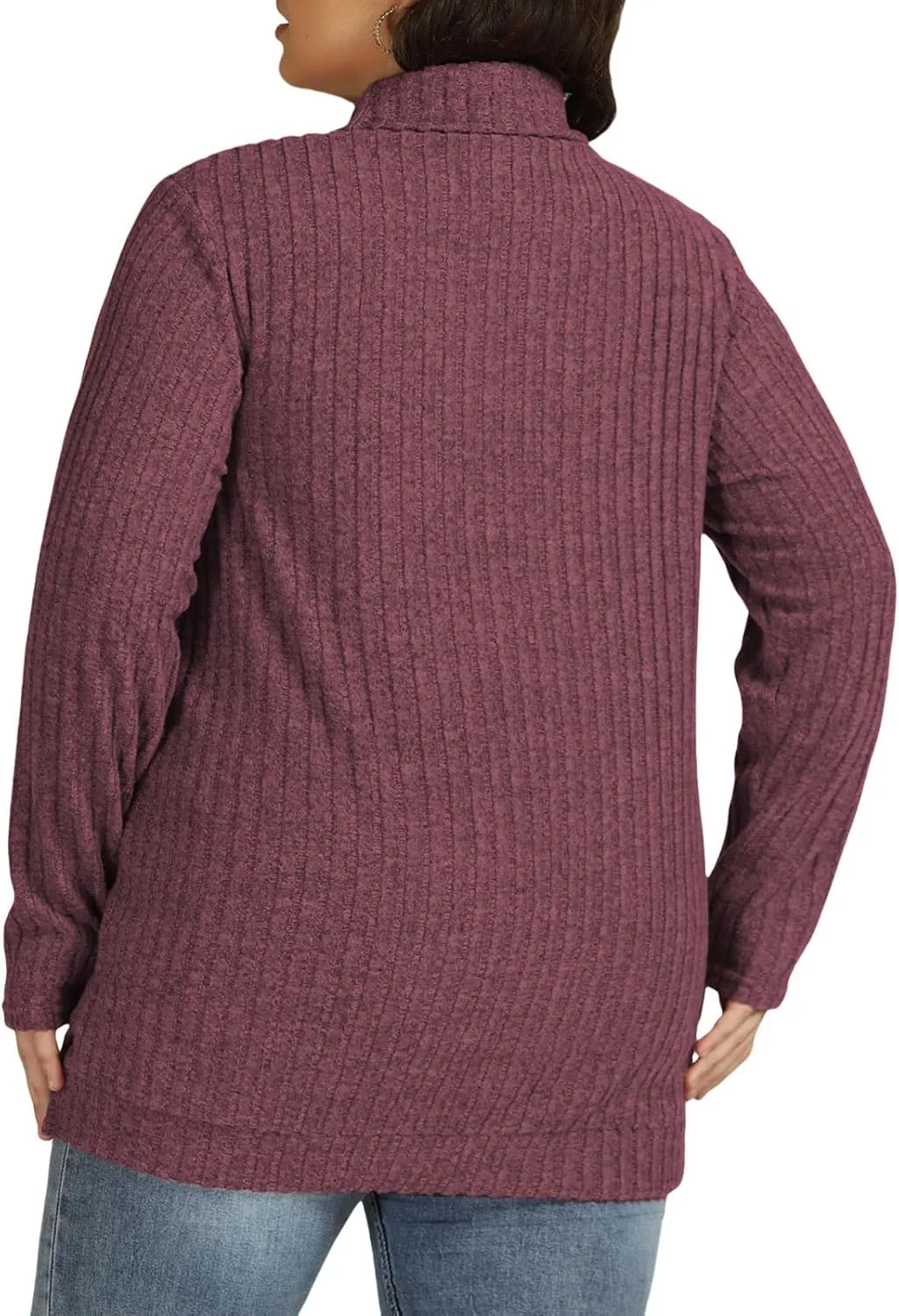 VISLILY Womens-Plus-Size-Tops Trendy Turtleneck Lightweight Sweaters Casual Long Sleeve Shirts Dressy Side Split Tunics 1X-5X