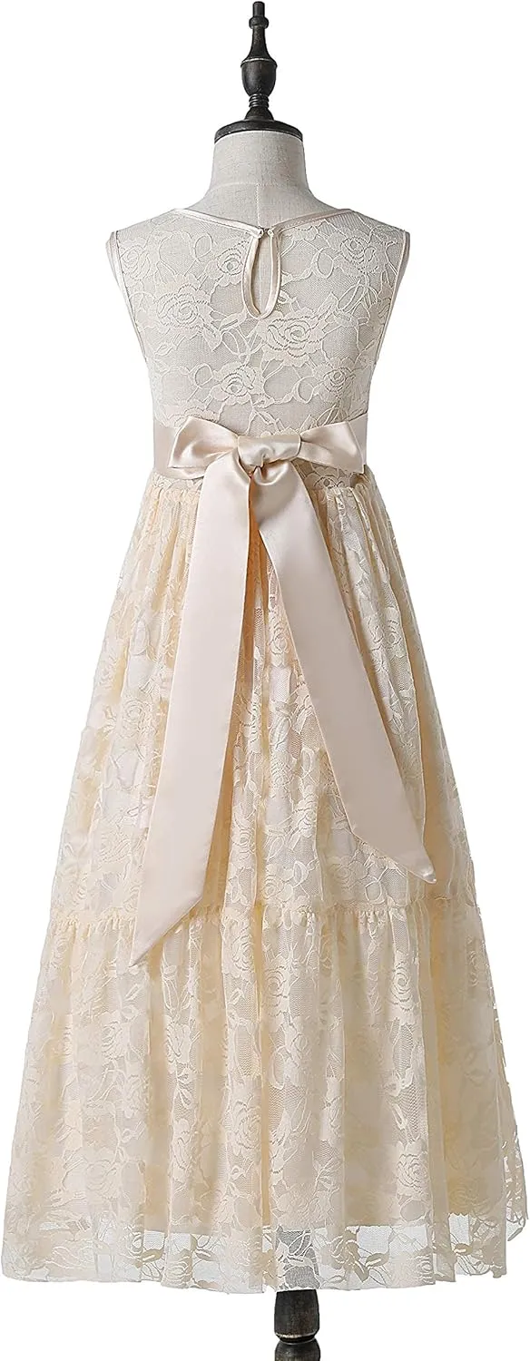 Weileenice Flower Girl Wedding Dress Sheer Back Kids Princess Bridesmaid Communion Party Prom Bohemian Maxi Lace Dresses