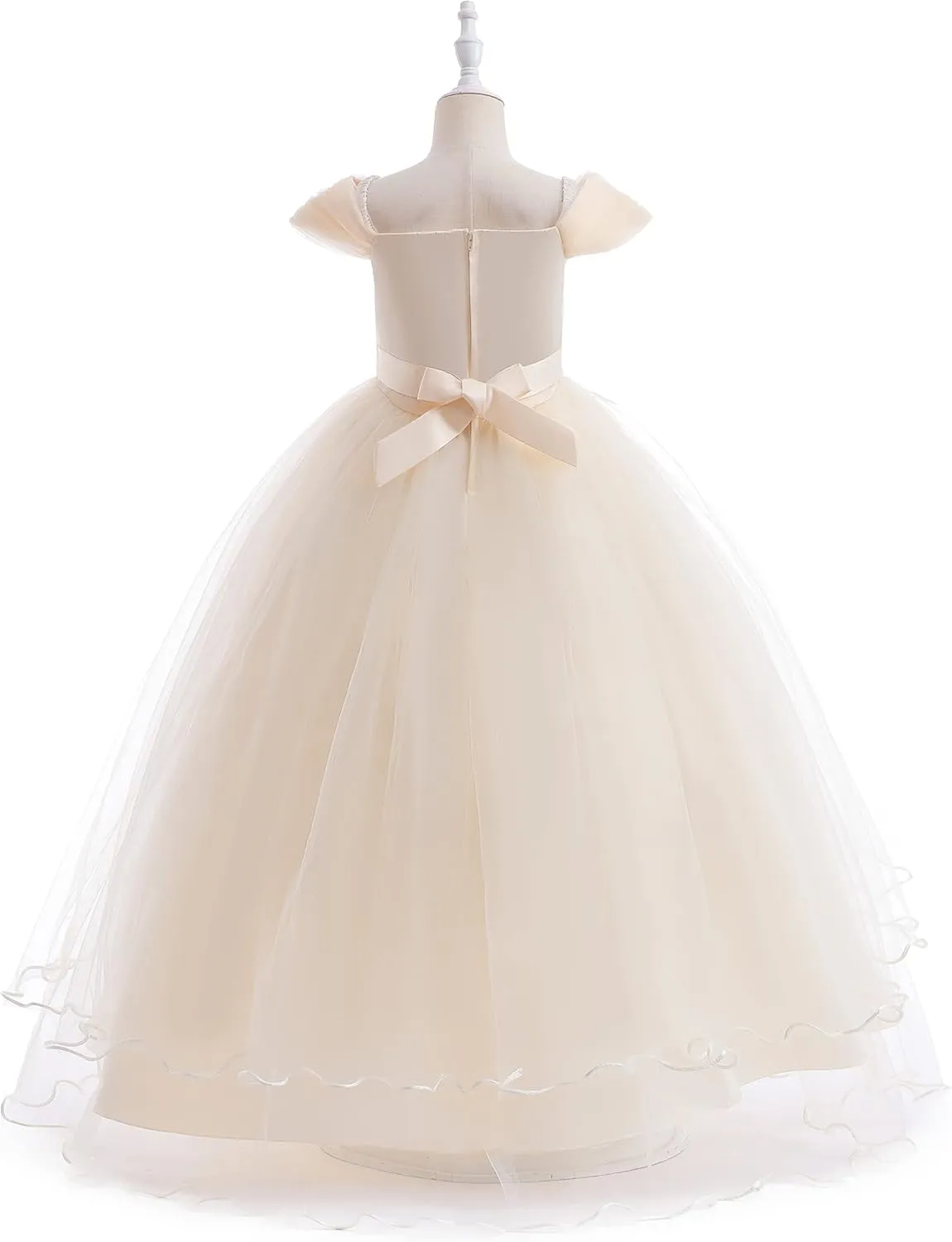 Weileenice Vintage Off The Shoulder Flower Girl Dress Lace Embroidery Little/Big Girls Wedding Bridesmaid Holiday Ballgown