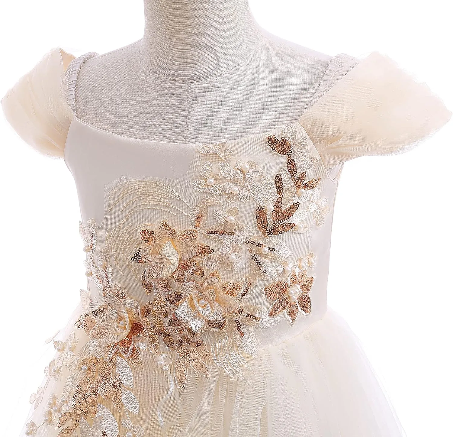 Weileenice Vintage Off The Shoulder Flower Girl Dress Lace Embroidery Little/Big Girls Wedding Bridesmaid Holiday Ballgown
