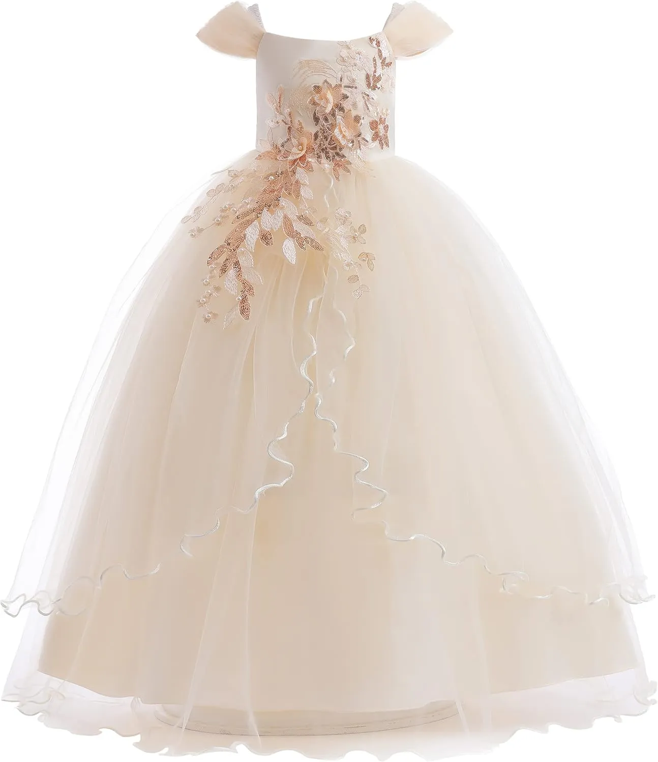 Weileenice Vintage Off The Shoulder Flower Girl Dress Lace Embroidery Little/Big Girls Wedding Bridesmaid Holiday Ballgown