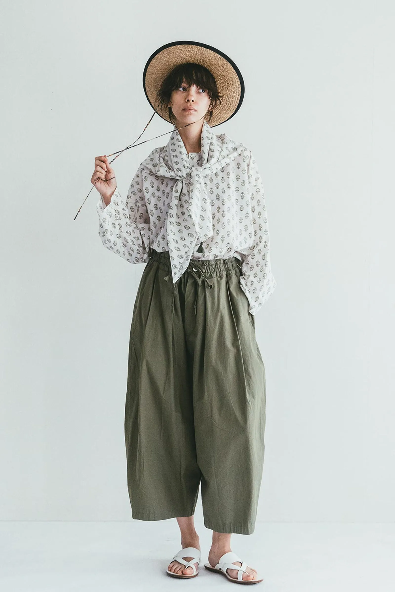 Women High-rise Drawstring Pants  - Sage Green
