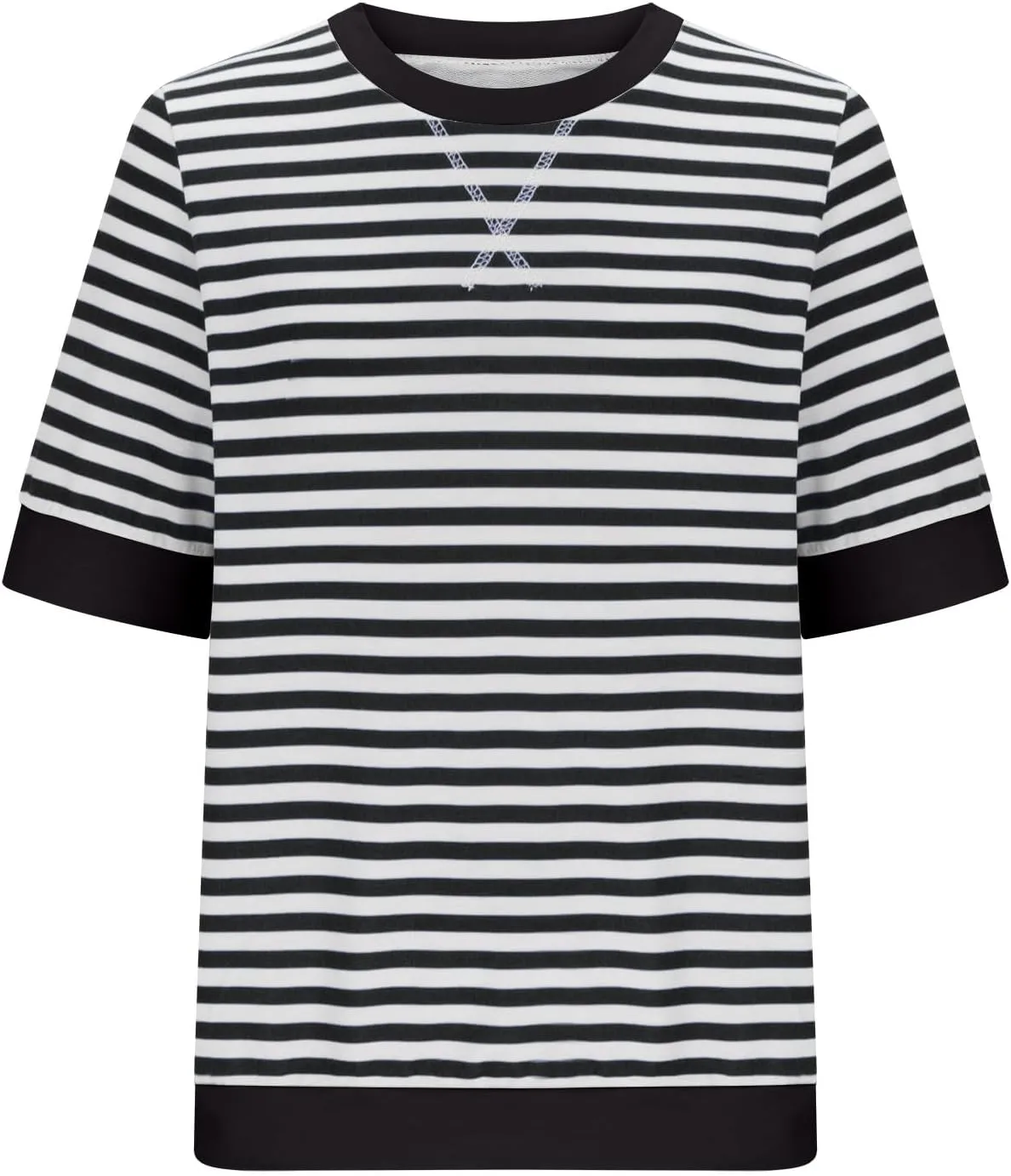 Women Oversized Striped Short Sleeve T-Shirts Color Block Crew Neck Loose Pullover Shirt Trendy Casual Summer Tee Tops
