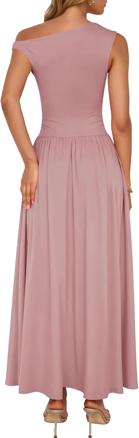 Women's Dresses One Shoulder Ruffle High Waist Flowy Dresses Sleeveless Fashion Trendy Dress Summer Sundress 2025