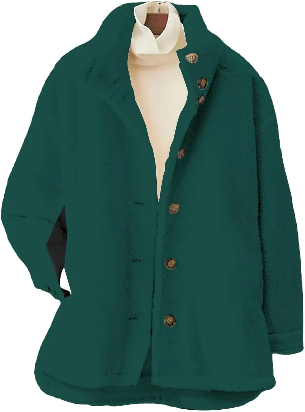 Women's Flannel Fuzzy Cardigan Casual Long Sleeve Sherpa Fleece Lined Jacket Trendy Lapel Collar Button Down Outwears
