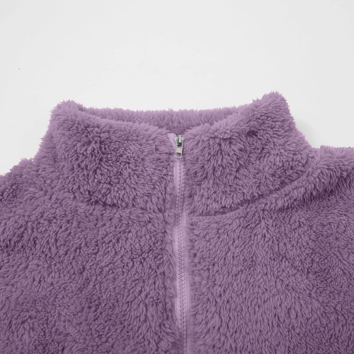 Womens Full Zip Sherpa Fleece Jacket Solid Color Fuzzy Teddy Coat Lightweight Warm Winter Casual Outfits with Pockets