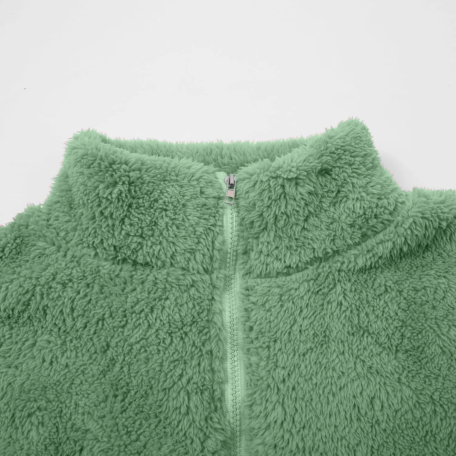Womens Full Zip Sherpa Fleece Jacket Solid Color Fuzzy Teddy Coat Lightweight Warm Winter Casual Outfits with Pockets