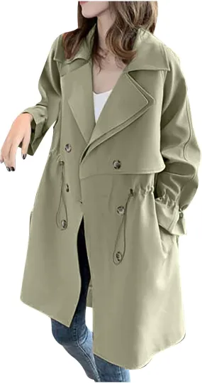 Women's Trench Coats Casual Long Sleeve Lapel Jackets Long Windbreaker Jacket Lightweight Overcoat with Pockets
