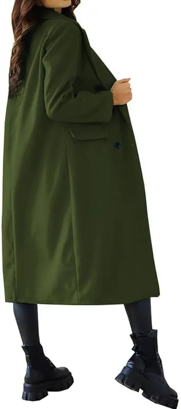 Women's Wool Trench Coat Long Woolen Peacoat Ladies Lapel Double Breasted Wool Maxi Coats