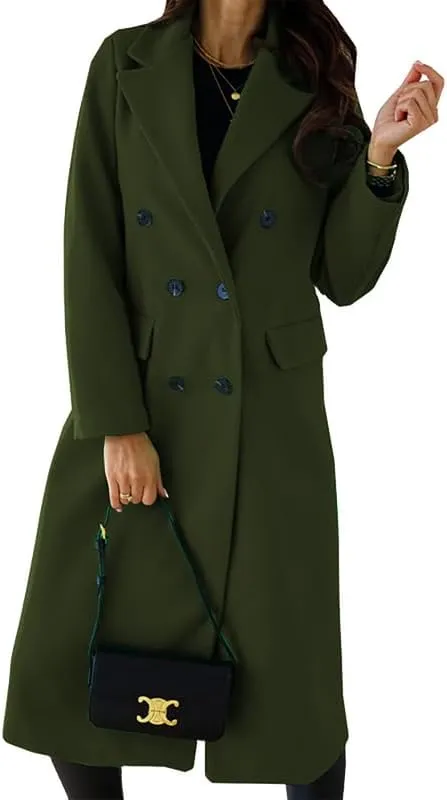 Women's Wool Trench Coat Long Woolen Peacoat Ladies Lapel Double Breasted Wool Maxi Coats