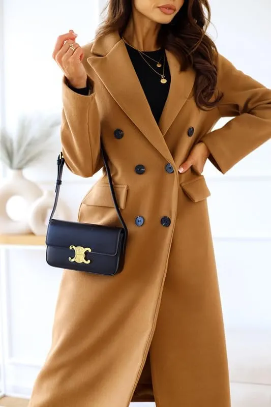 Women's Wool Trench Coat Long Woolen Peacoat Ladies Lapel Double Breasted Wool Maxi Coats