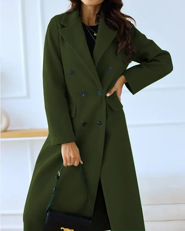 Women's Wool Trench Coat Long Woolen Peacoat Ladies Lapel Double Breasted Wool Maxi Coats