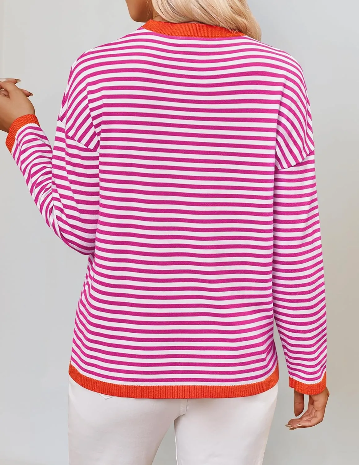 ZESICA Womens Spring Striped Sweaters Long Sleeve Crew Neck Shirts Color Block Lightweight Pullover Tops